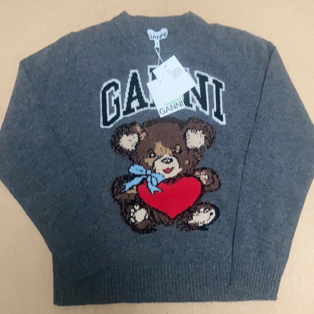Ganni Women’s Gray Graphic Sweater size Large